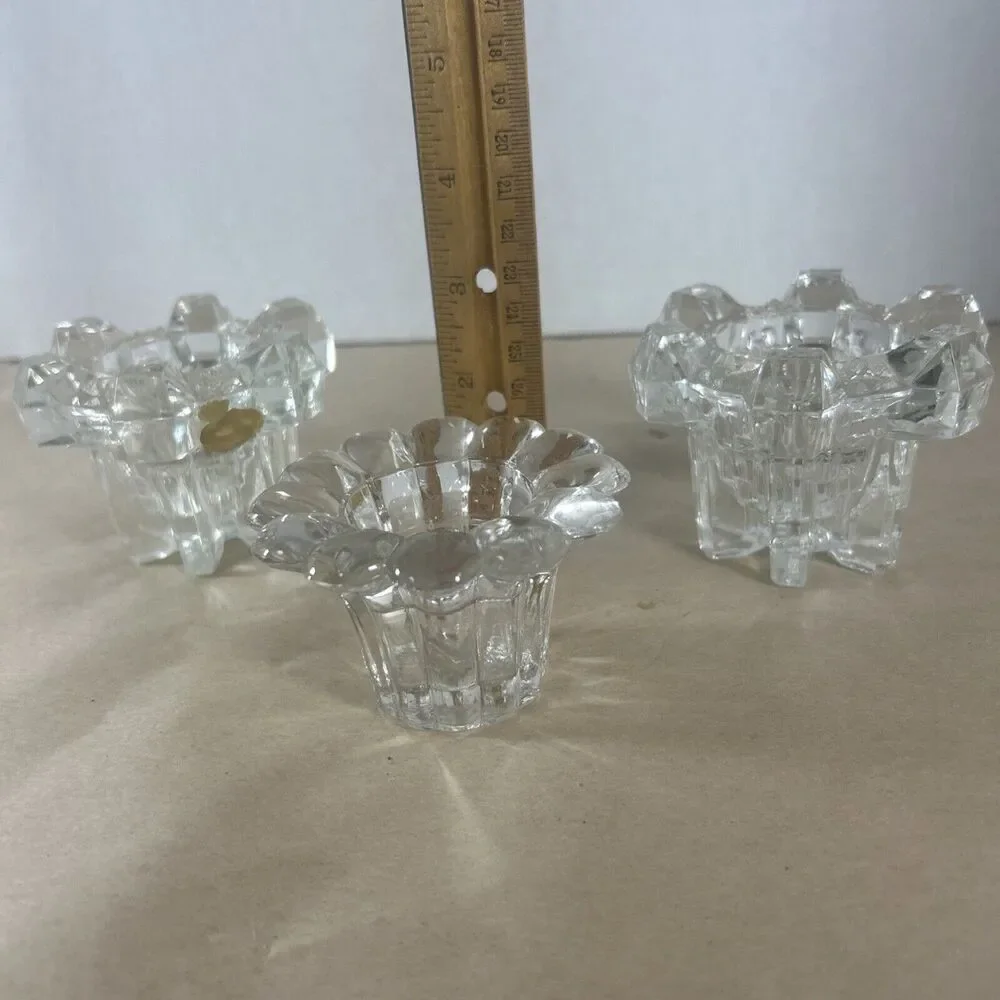 Vintage Heavy Clear Glass Candle Holders Set of 3 – Germany – Taper Stick Style